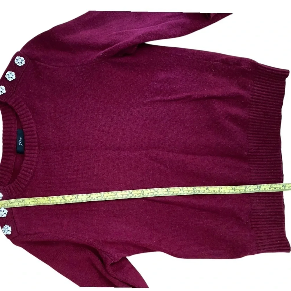 J.Crew Burgundy Wool Blend Pull Over Jewel Buttons Crew Neckline Sweater